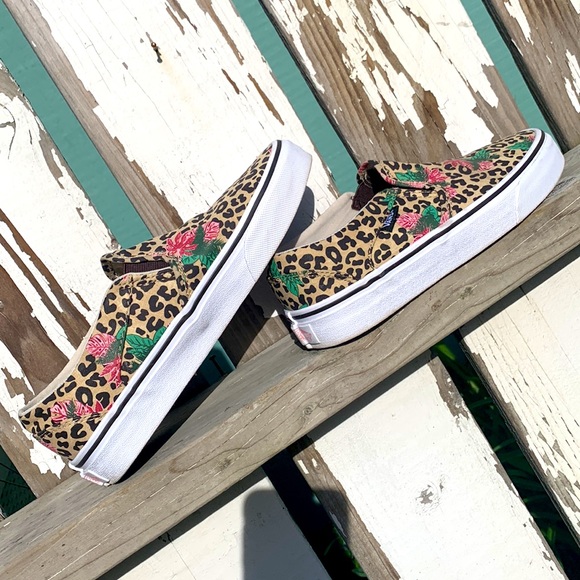 Cheetah Vans floral Asher Ginger slip on 6.5 - Picture 8 of 10